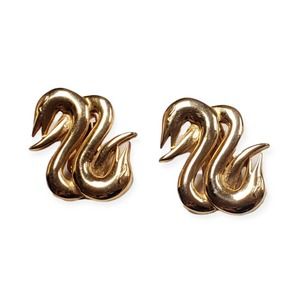 Vintage Signed Designer M GENT Modernist Snake Infinity Metal Clip Earrings